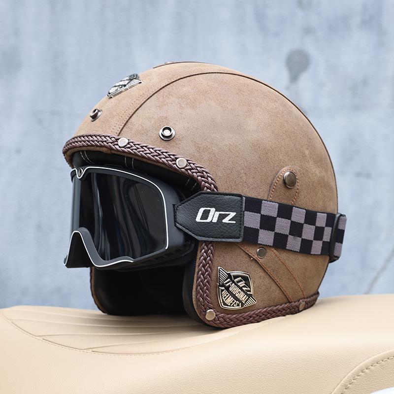 All Season 3/4 Half Face Motorcycle Helmet Unisex Retro Style DOT Approved Solid ABS Shell Adjustable Motorbike Safety Helmet