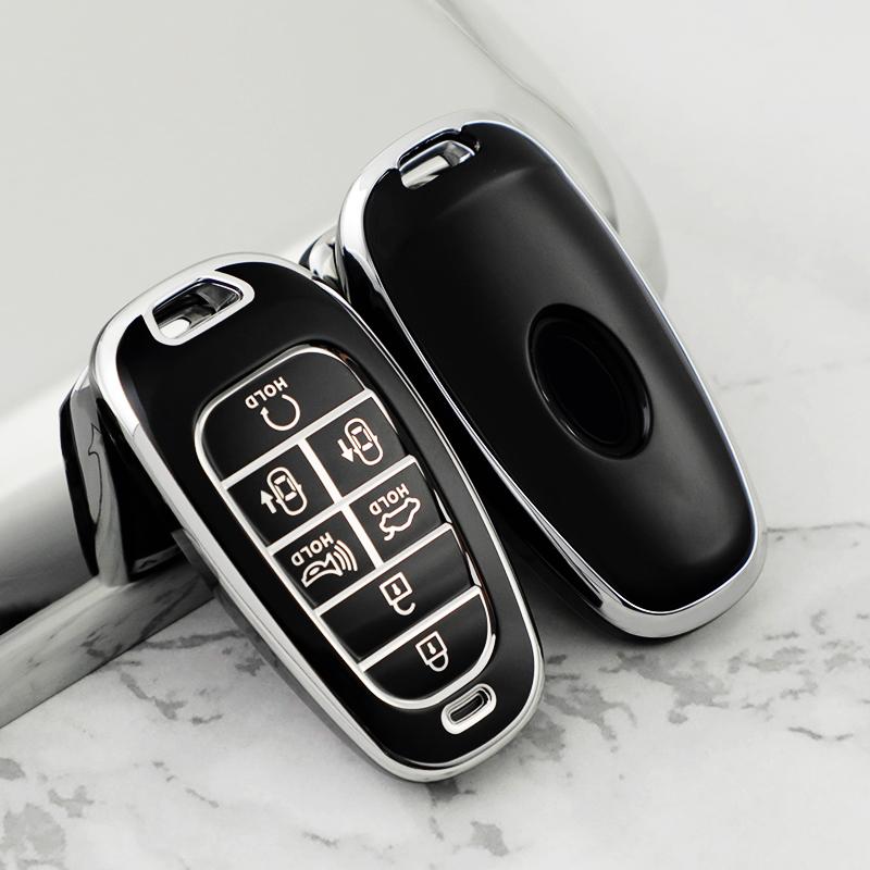 New Silver 6Button Car Key Case Cover for Hyundai Santa Fe Tucson 2022 NEXO NX4 Ioniq 5 Atos Prime Solaris 2021 Auto Accessories