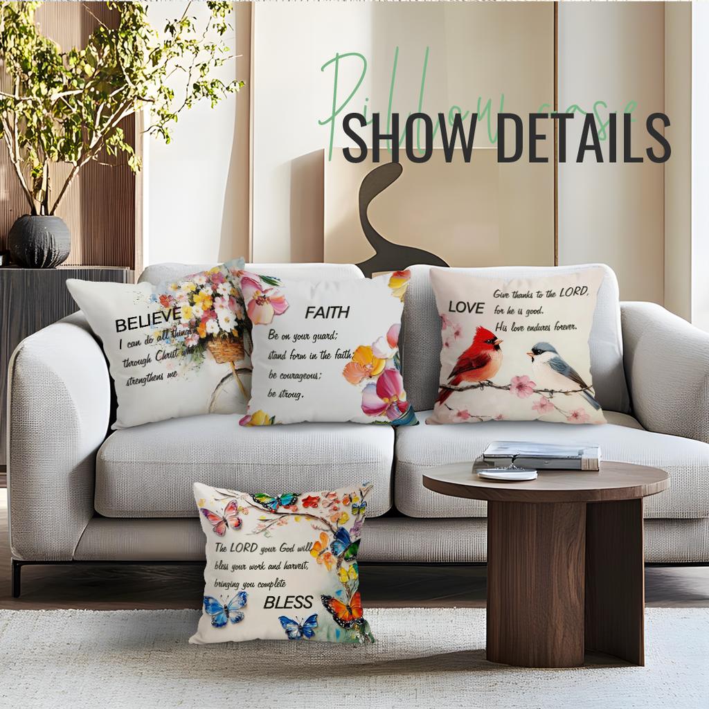 Spring Oil Painting And Faith Quotes Cushions Pillowcase Polyester Cushion Cover Throw Pillow Pillowcover Home Car Sofa Decor