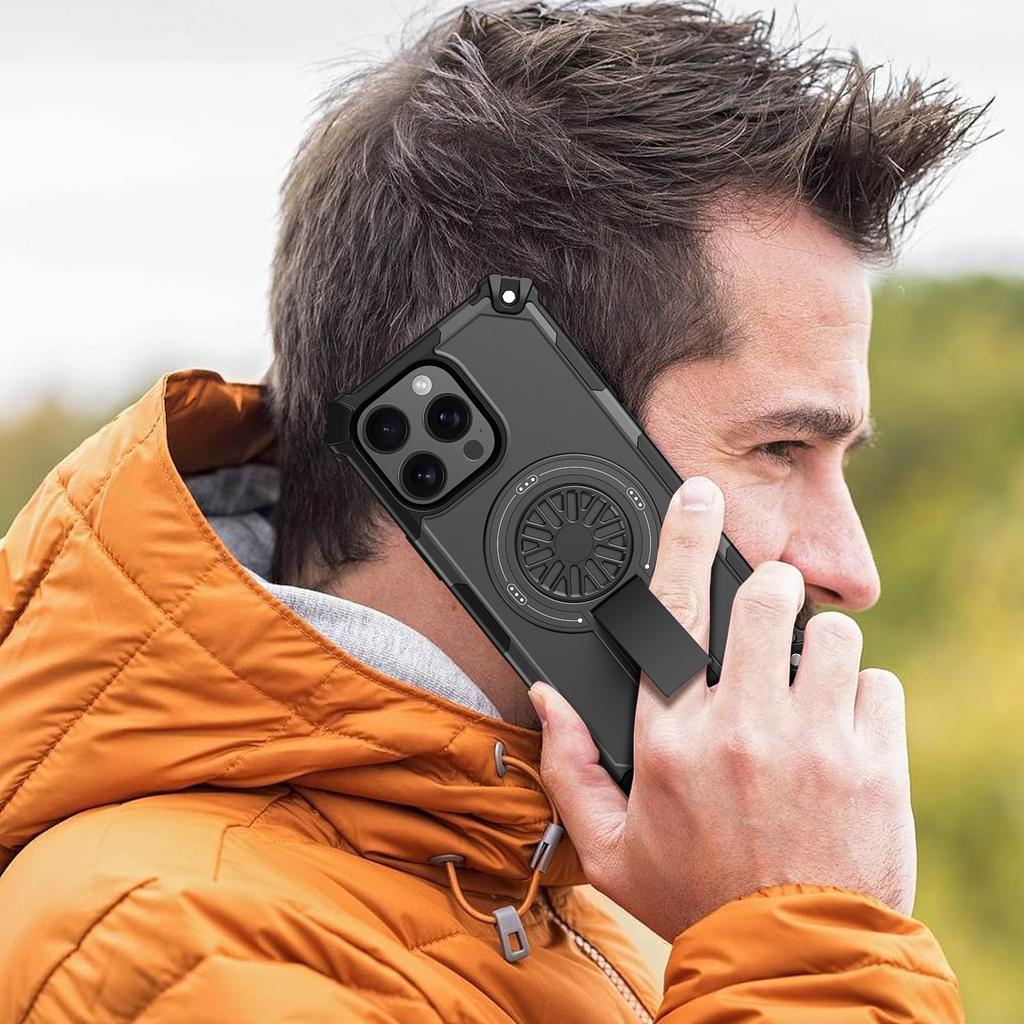 For iPhone 16 Pro Magnetic Case Kickstand TPU + PC Drop Defend Phone Cover