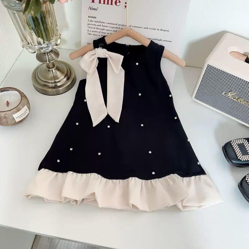 Fashion Sleeveless Princess Dress for Infant Girls Rhinestone Embellished Bowknot Vest Dress Party Casual Toddler Baby Girl Summer Dress 90cm