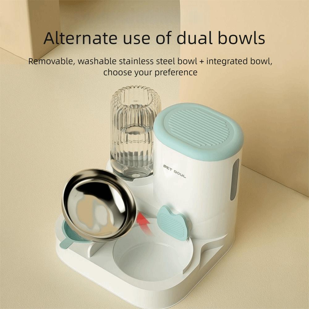 Separate Design Pet Integrated Feeder Large Capacity Anti Spill 2 In 1 Cat Food Dispenser Detachable with Stainless Steel Bowl