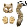 Halloween Cosplay Set Women Cute Cat Mask Plush Claw Gloves Fox Tail Accessories