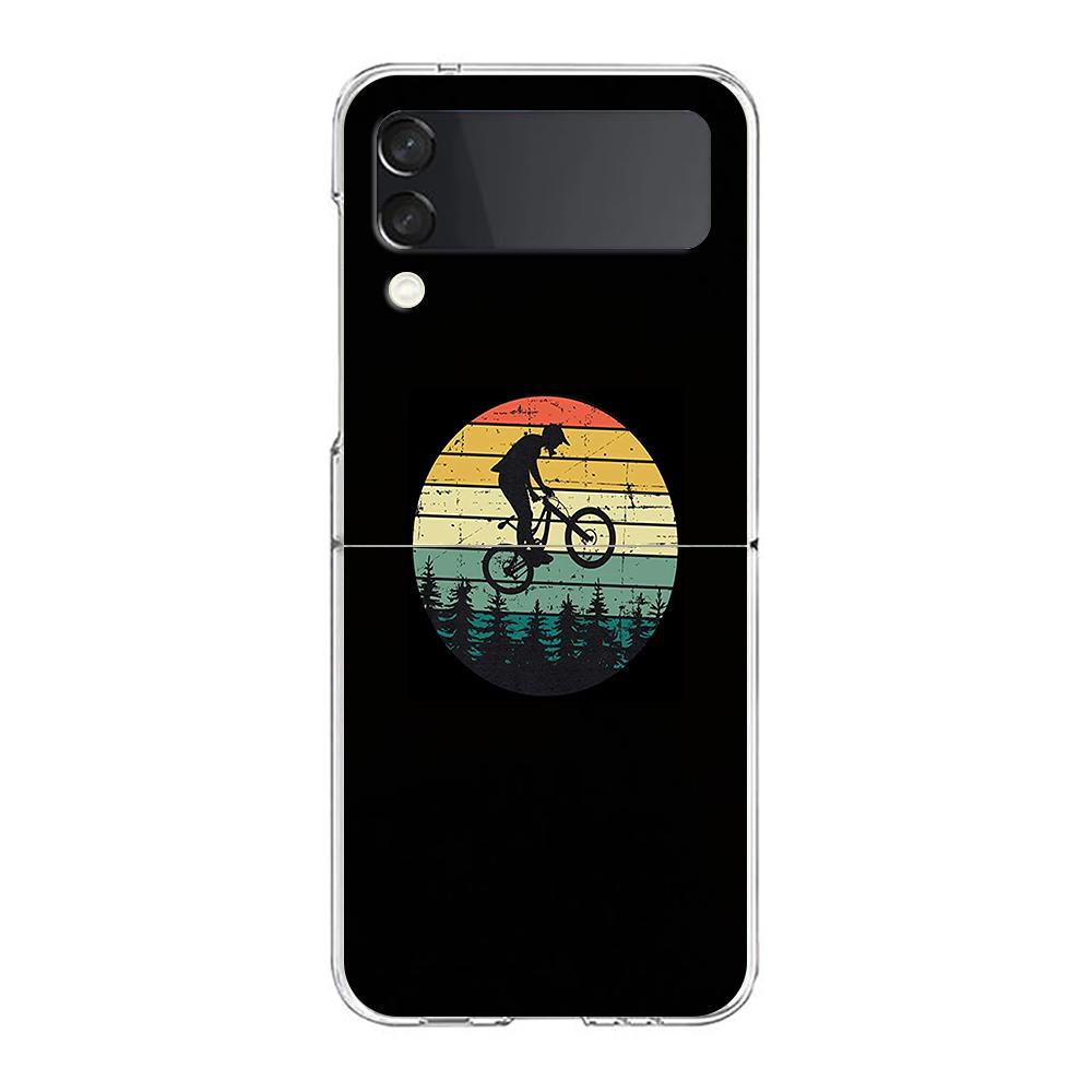 Mountain Bikes Cycling Clear Phone Case For Samsung Galaxy Z Flip 4 Case Thin High Hard PC Shell On For Galaxy Z Flip 3 5G Cover