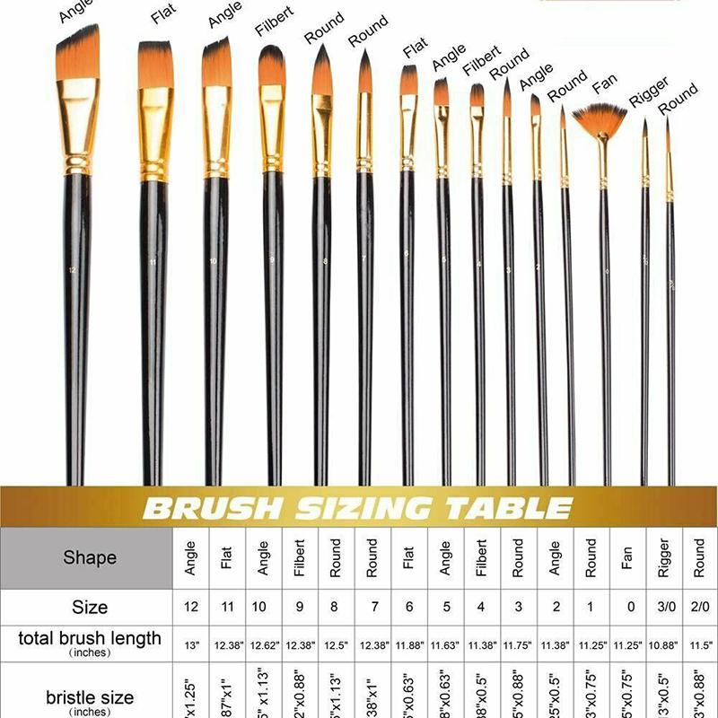 15pcs Artist Painting Brushes Set Watercolour Acrylic Oil Drawing Brush Pen