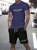 Herren Unifarben Buchstabendruck Sport T-Shirt Shorts Set Sommer Herren Kurzarm Oberteil Kordelzug Shorts 2-teiliges Set Übergröße 6XL