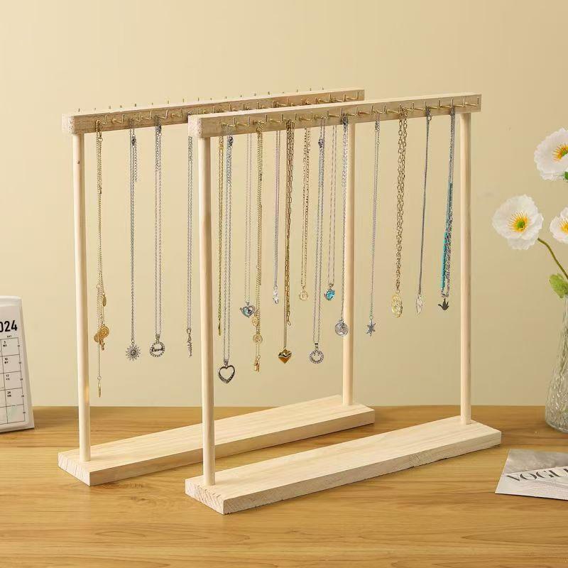 Jewelry Organizer Display Stand Solid Wood Necklace Hanging Countertop Rack For Chains Earrings Bracelets Showcase Storage Rack