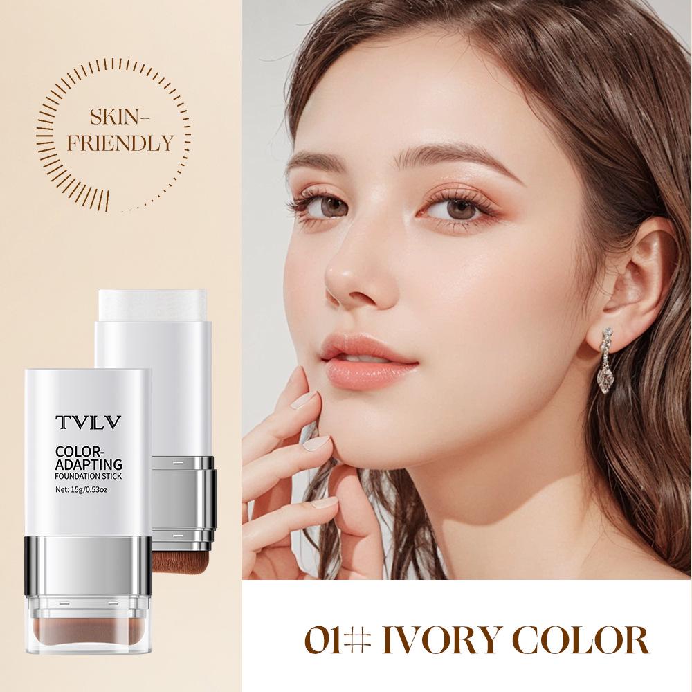 TVLV Double-ended Hydrating Foundation Stick with Brush - Lightweight, No Caking Formula 15g
