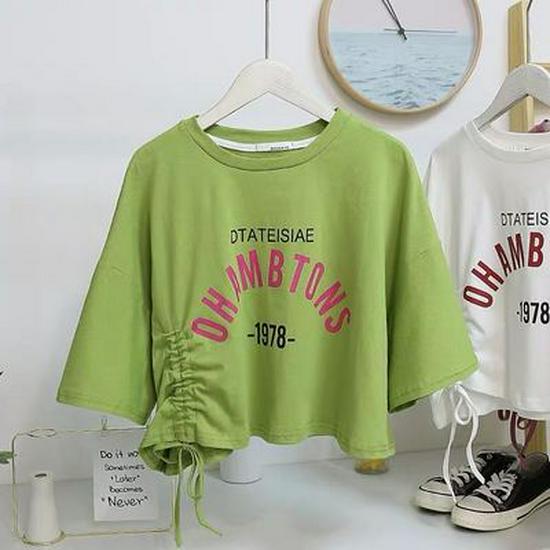 

Chic Print Drawstring Short-Sleeve Top for Women Large