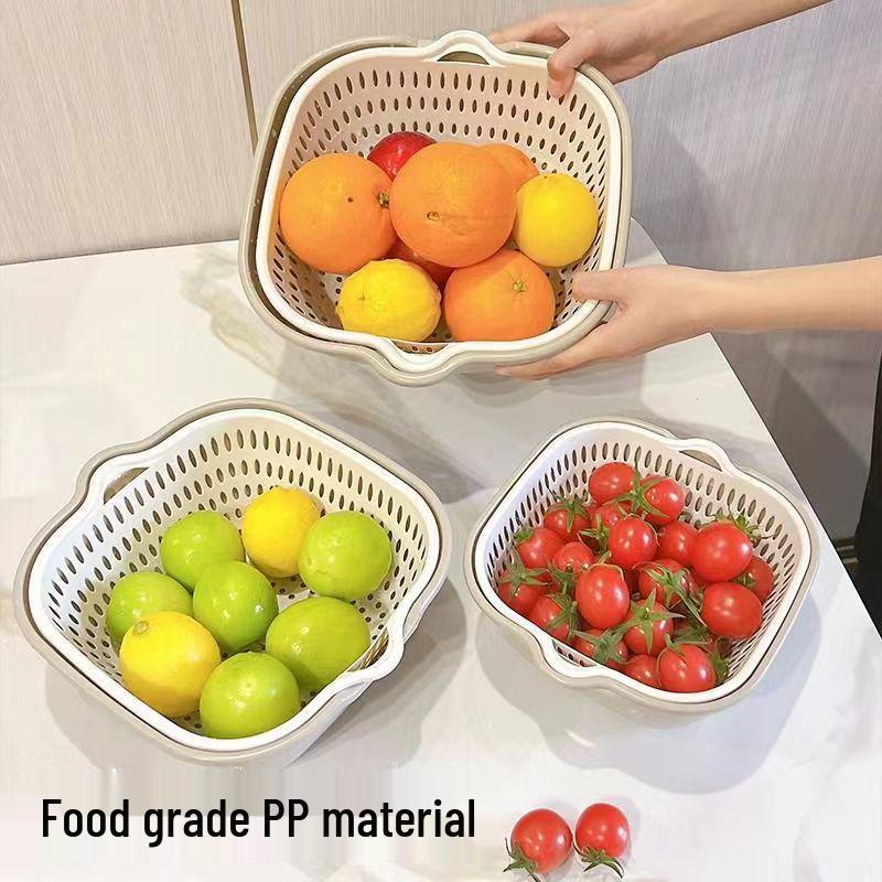 Double-Layer Kitchen Basket Set: 6-Piece Colorful Set for Washing Vegetables and Fruits