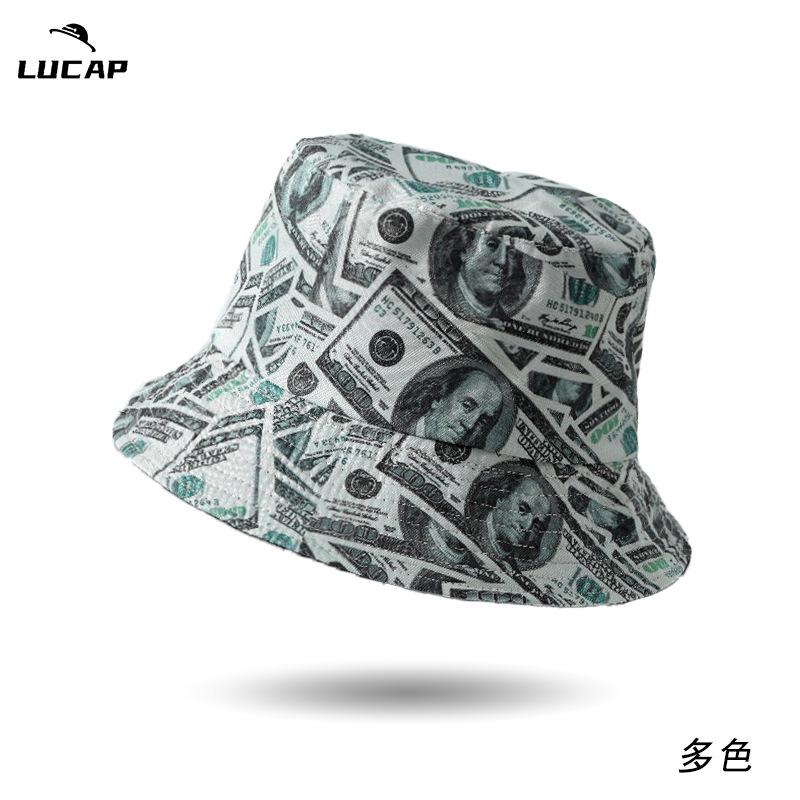 New men's and women's front and back double-sided basin hats, popular printed bucket hats, outdoor casual sun hats