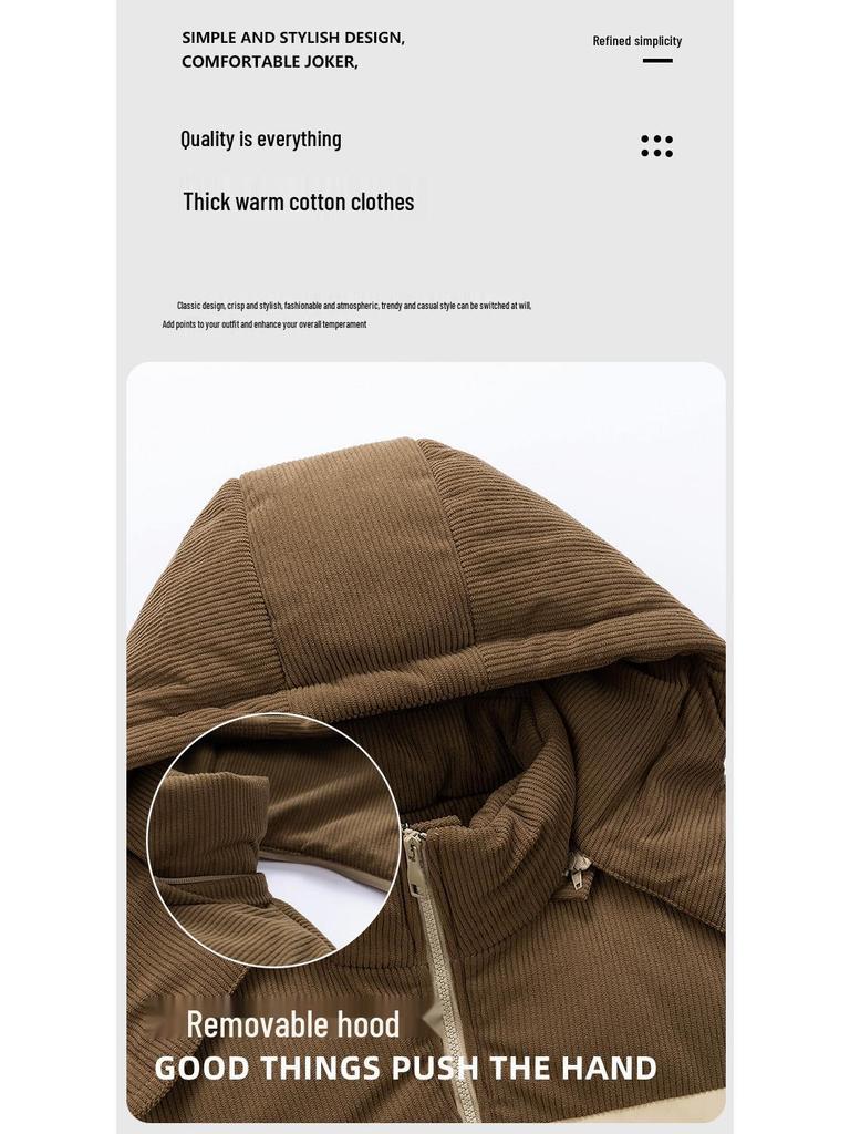 Men's Winter Color Block Hooded Jacket – Windproof Cotton Padded Coat with Plus Velvet Lining