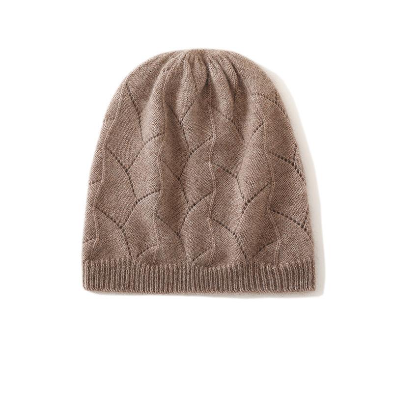 Cashmere Autumn and Winter New Style Women's High End Solid Color Cable Thickened Warm Fashion Knitted Casual Hat