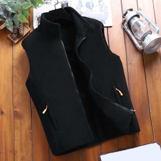 Men Winter Vest Stand Collar Solid Color Zipper Pockets Polar Fleece Cardigan Keep Warm Casual Style Winter Jacket Men Vest Coat for Fishing Hiking