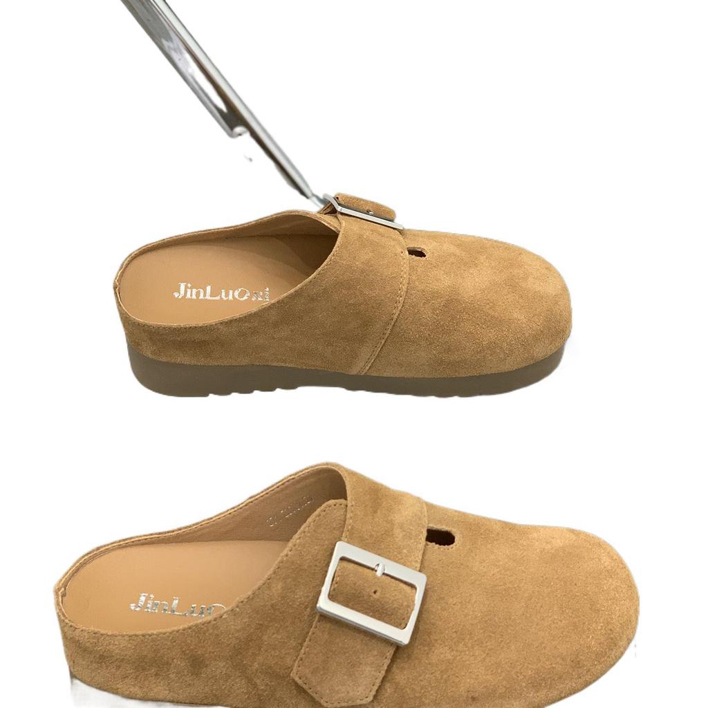 Thick-soled baotou half-towed women wear new muffin versatile in spring and autumn 2025, lazy without heel, little white shoes women