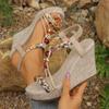 Fashion Bohemian Style Women's Wedge Sandals Beaded Decor Chunky Platform Sandals for Women Summer 2025 Printed Weaving Beach Sandalias
