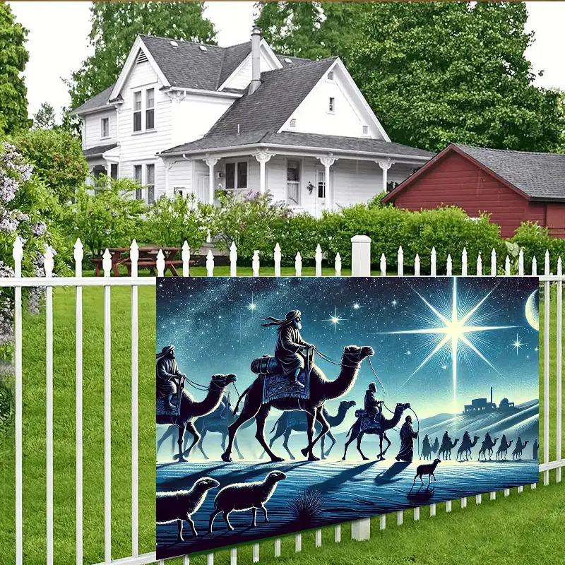 1pc Large Wall Hanging Tapestry Starry Night Desert Scene with Camels Mary Jesus Middle Eastern Biblical Backdrop for Hom
