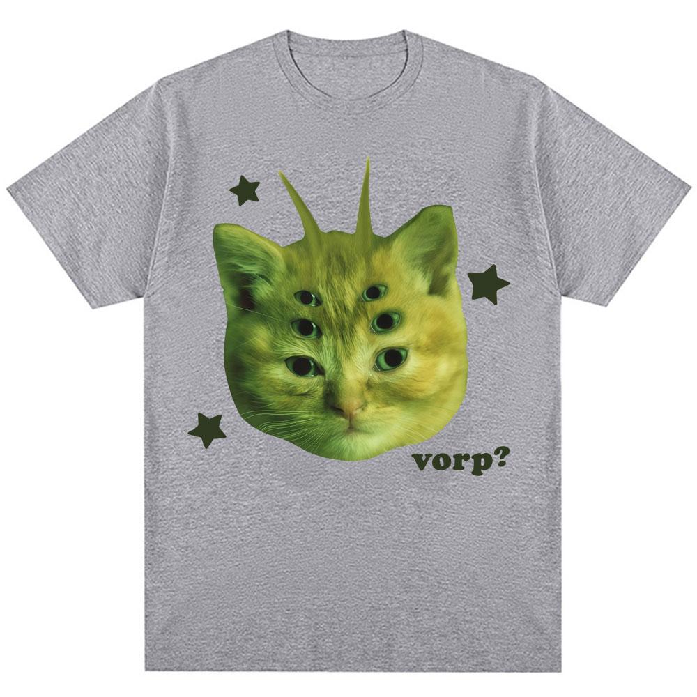 Funny Alien Cat Vorp Meme Graphic T-shirts Men Women Humor Joke Vintage T-shirt Oversized Cotton Casual Summer Kawaii T Shirts