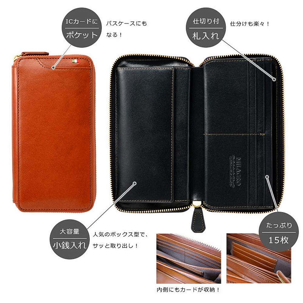 Milagro Tamponato Garcon Wallet (Men's Large Capacity Zip-Around Wallet, Genuine Leather, Unisex, Perfect for Christmas, Father's Day, or Spring),