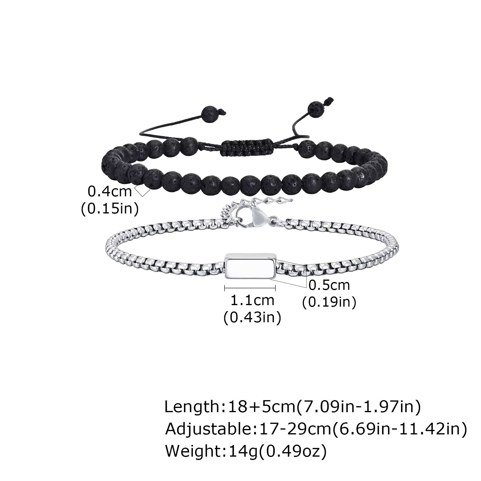 

Vnox 2pcs/Set Adjustable Natural Stone Beads Bracelet Set with Stainless Steel Square Box Chain, Men s Casual Jewelry Set Gifts