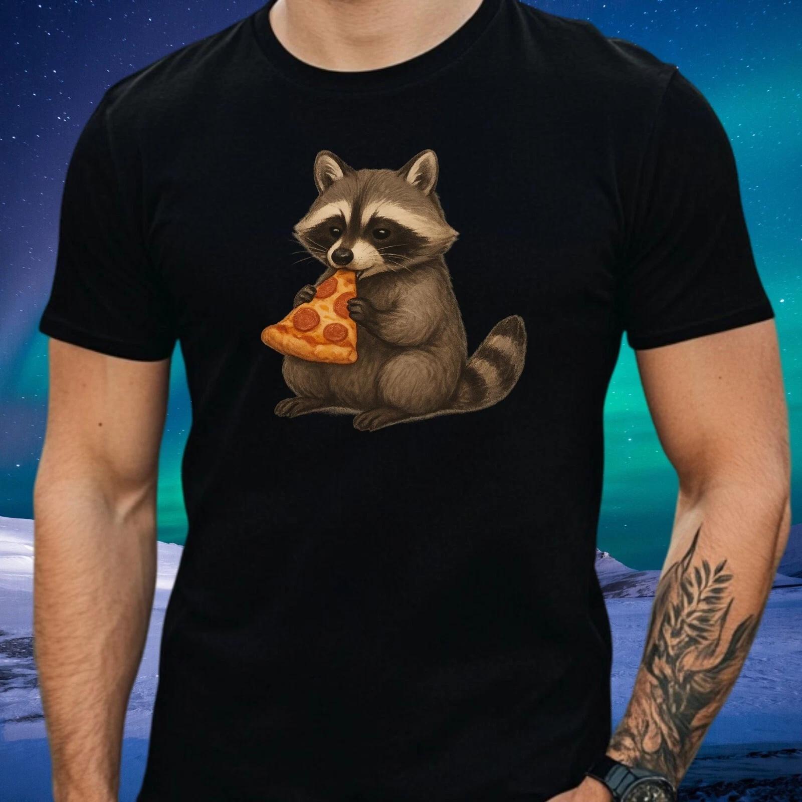 T-Shirt Waschbär isst Pizza – Lustiges Tier-Motiv für Pizza-Fans, Geschenkidee XL