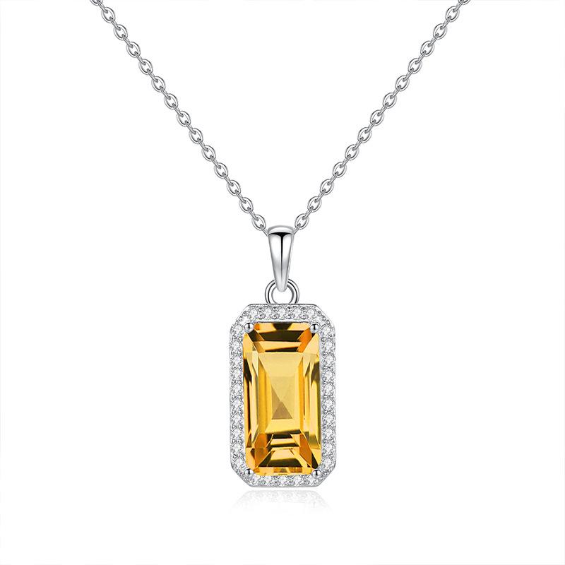 Natürlicher Amethyst Citrin Anhänger S925 Sterling Silber Halskette Damen Europäischer und Amerikanischer Stil Hochwertiger Farbstein Anhänger Mode Geschenk