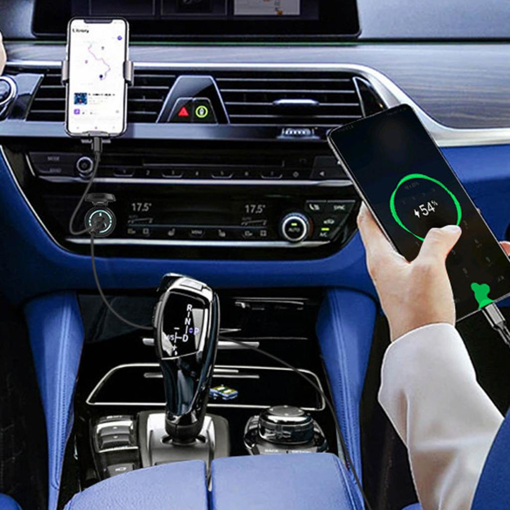 Car Charger with Spring Cover Dual Port USB Type C QC3.0 IP66 Waterproof Charger Adapter for Motorcycles SUV RV