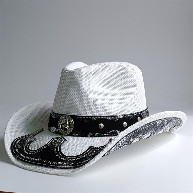 Nouveau Chapeau de Cowboy Western Vintage pour Homme Chapeau de Soleil de Plage Tressage en Paille Fait Main Chapeau Jazz Cowgirl Gentleman Sombrero Hombre