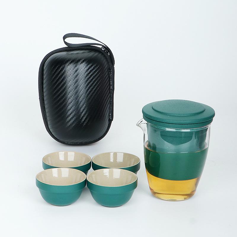 Tragbares Reise-Teeset, kleines Set, Outdoor-Teetasse, ein Kännchen, drei Tassen aus Glas-Express-Tasse, Teekannengeschenk