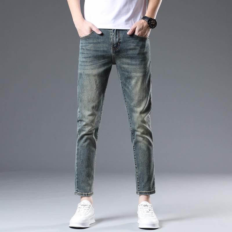 

Новые летние джинсы слим девять точек стрейч повседневные длинные брюки для мужчин 34