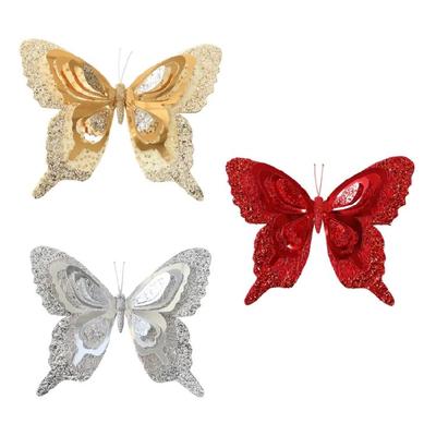 Plastic Sequins Butterfly Ornament 25Cm Glittering Wing Christmas Tree Hanging Decoration For Fireplaces Doorway Display