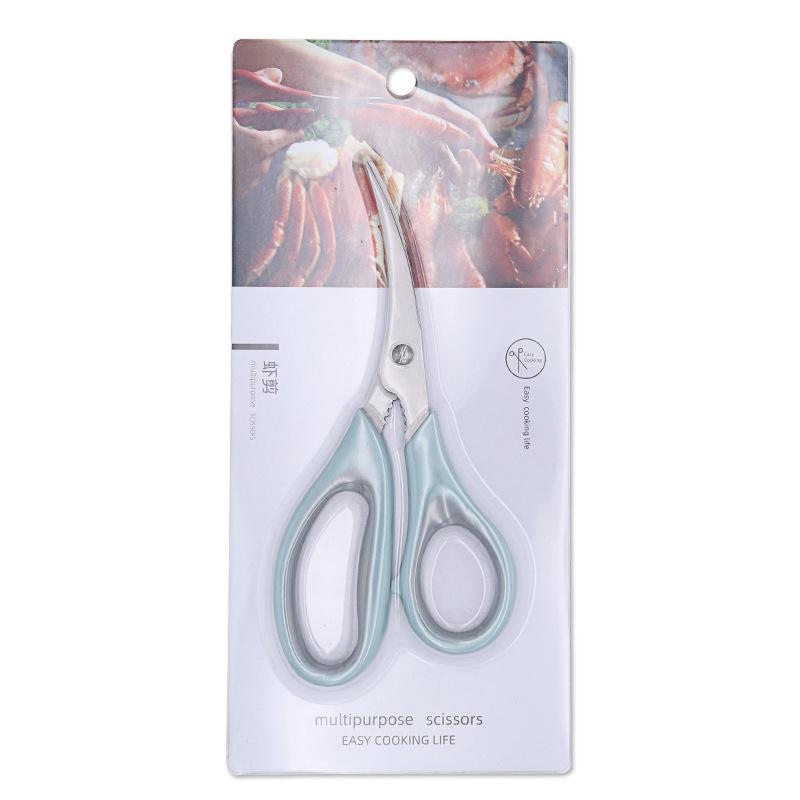 Household Elbow Stainless Steel Blade Shrimp Line Removing Seafood Tool TPR Handle PP Shrimp Clamp Kitchen Scissors