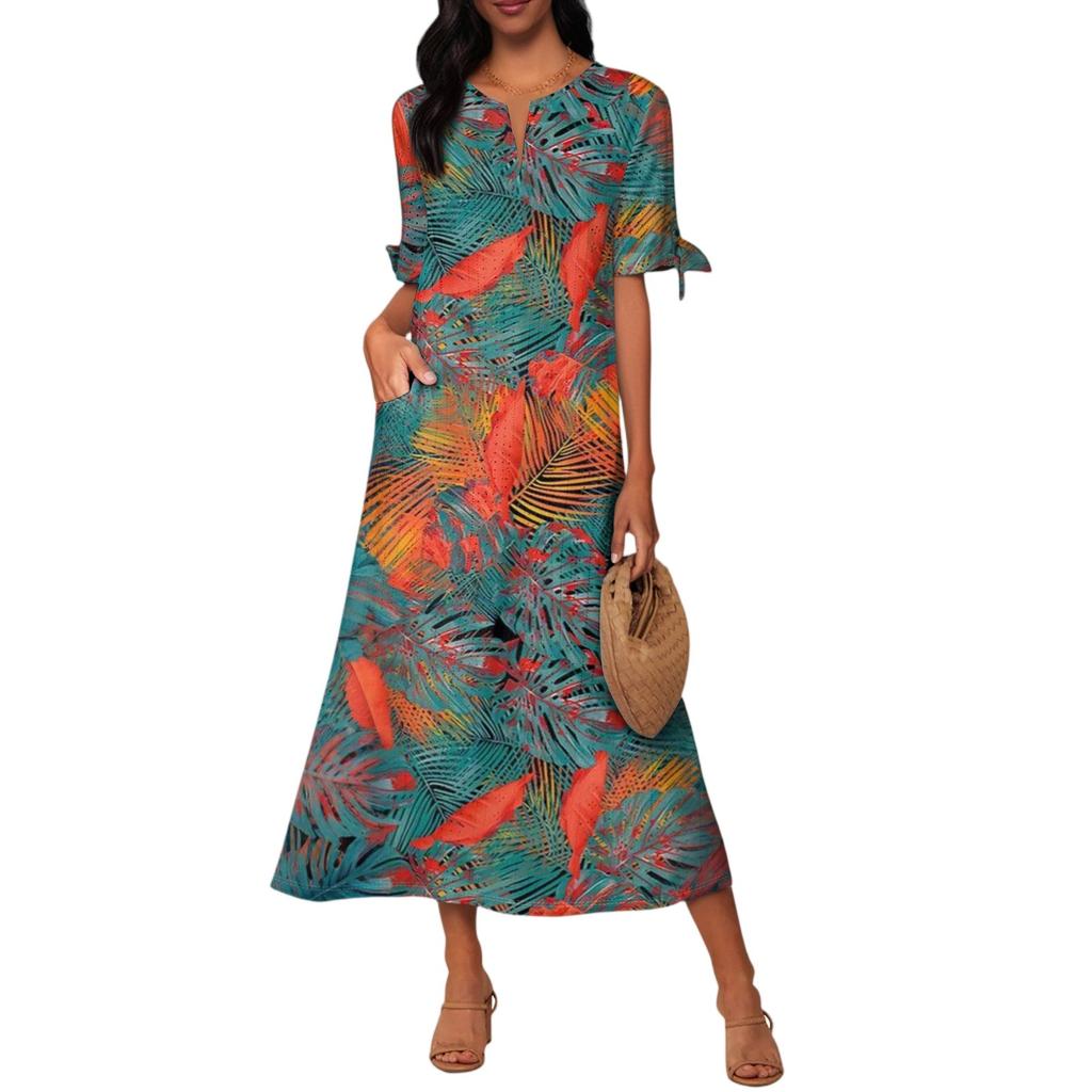 Abito Lungo da Donna Casual Moda Temperamento Elegante Vita Patchwork Stampa Floreale