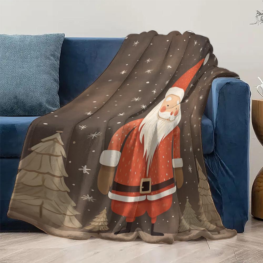 Tuniu Cute Santa Claus Print Fleece Blanket for Bed Sofa Home Decor Gift