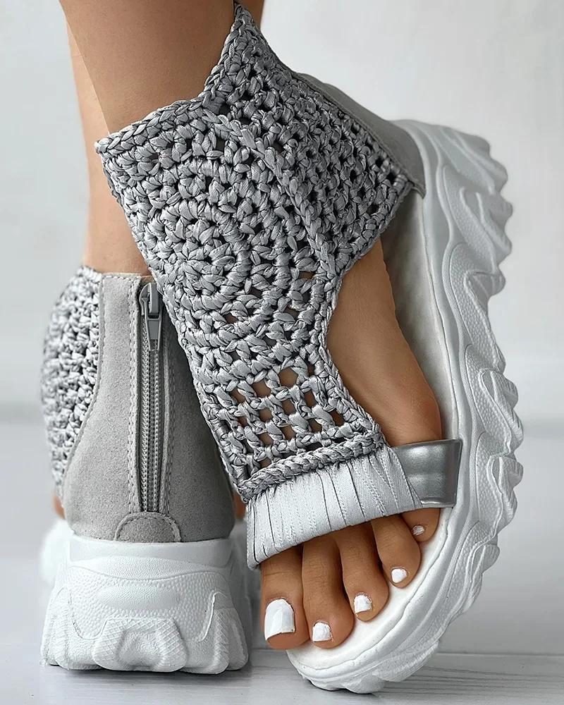 Damensandalen Mode Outdoor Freizeit Sportsandalen Sommer Offene Plateau-Sandalen Damen Mesh-Schuhe mit Aussparungen Sandalias Mujer