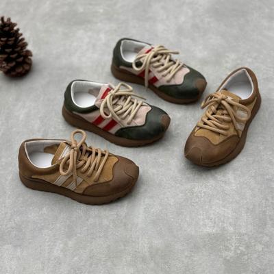 Sneakers retrò fatte a mano in vera pelle, colori misti, sportive, con lacci, in morbida pelle di vacchetta, da donna