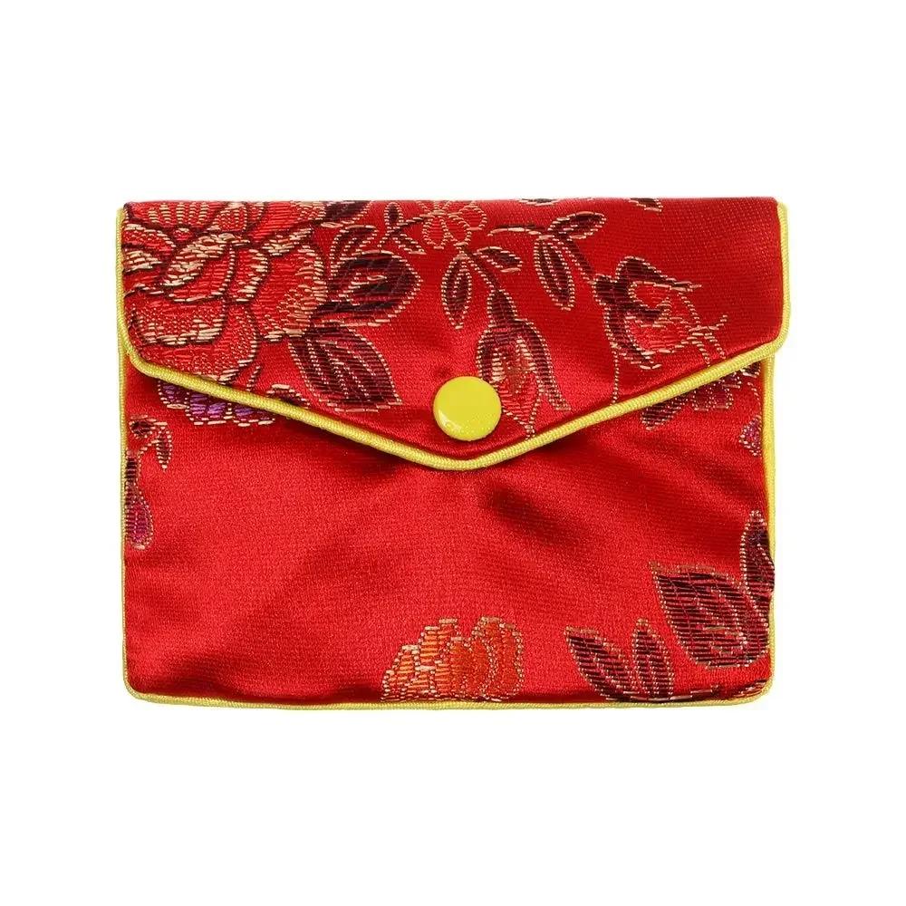 Chinese Brocade Handmade Embroidery Gift Storage Pouch Bag Zipper Jewelry Bag Snap Case Satin Coin Purse