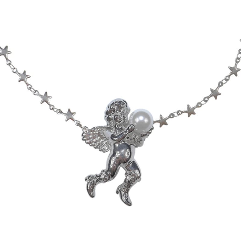 

HURJABOYACC Angel in cowboy boots necklace grey