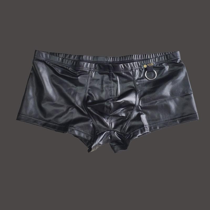 Sexy Herren Kunstleder Penisring Boxer U Konvexe Tasche Glänzende Boxershorts Pu Sexy Unterwäsche Hüllende Männliche Bühne Gay Wear Übergröße F10