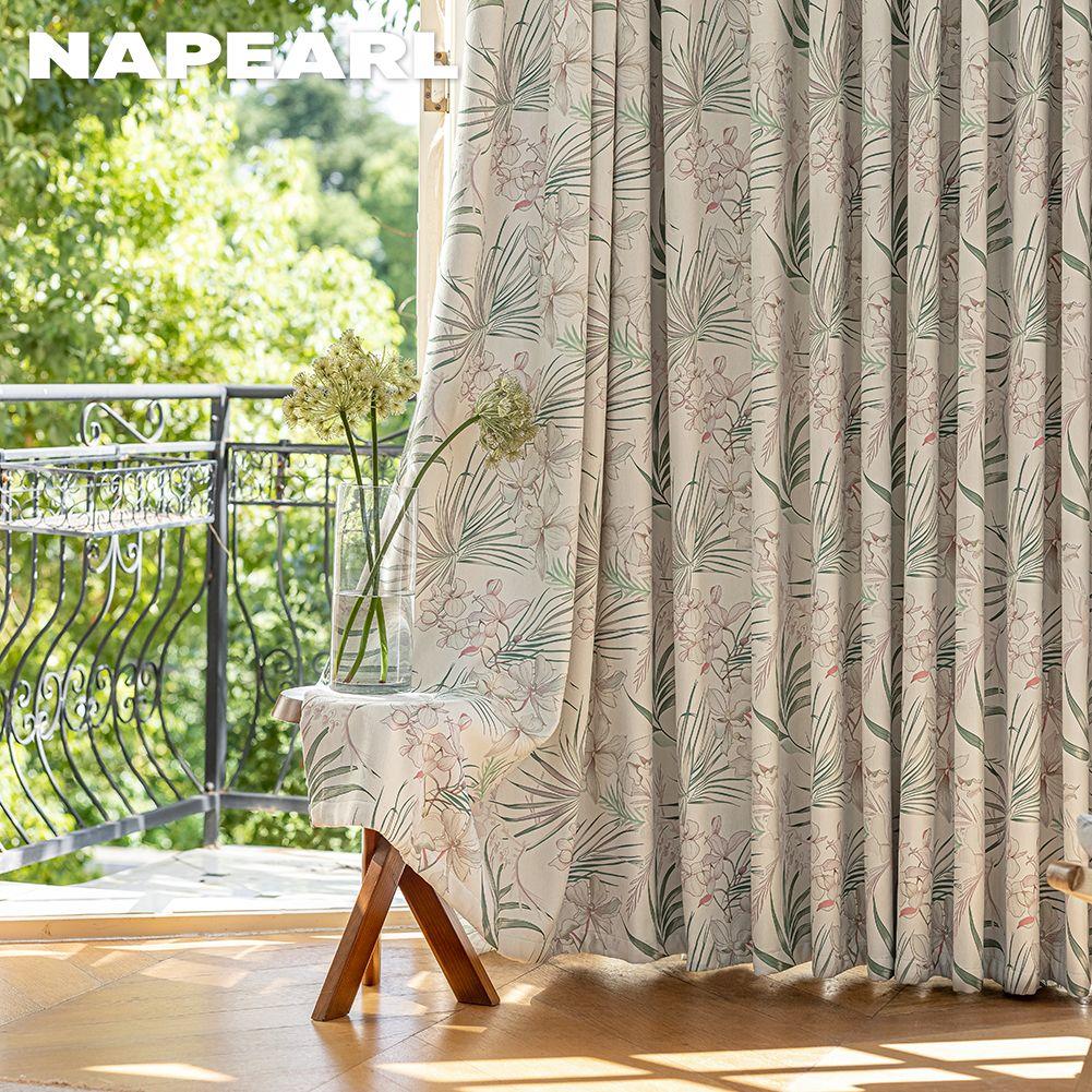 1 Stück NAPEARL Helle Verdunkelungsvorhänge Sanft Grüne Pflanzen- und Blumendruck-Vorhänge für Schlafzimmer Wohnzimmer Balkonfenster für Heimdekoration