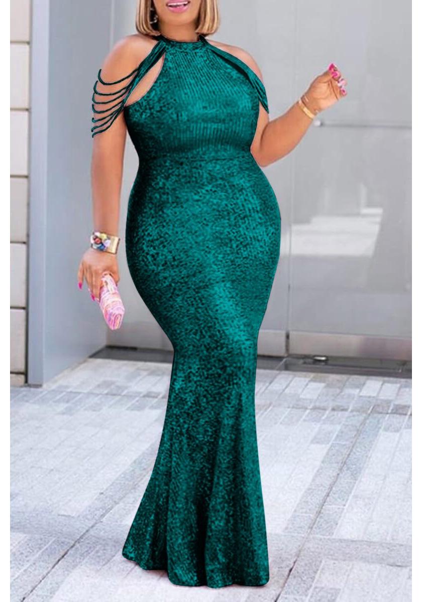 

2021 Spring/Summer Plus Size Sequin Dress - European & American Loose Fit 4XL зелёный