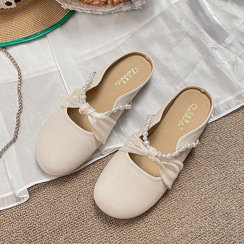 

Soft-soled comfortable bag head half-drag sandals women s fashion new summer lazy one-pedal French flat-soled muller shoes 34 абрикосовый