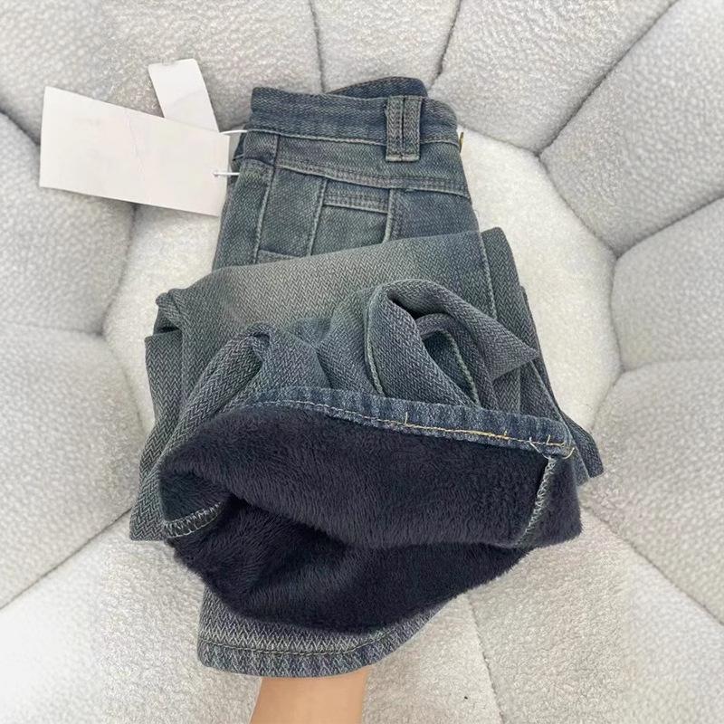 Women's Retro Black and Grey Wide-Leg Jeans - High Waist, Slimming, Petite Fit for Autumn/Winter 2024