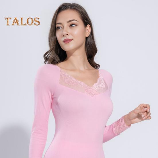 1 Set Damen Thermo-Unterwäsche-Set, Herbst/Winter, Spitze, V-Ausschnitt, Langarm, Hemd, Unterteil, lange Hosen, warme Basisschicht, Top, Leggings