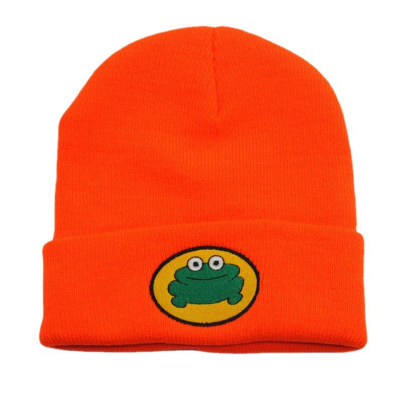 

Женская вязаная шапка-бини с вышивкой лягушки - Европейский и американский хип-хоп стиль Adult 54-60cm оранжевый