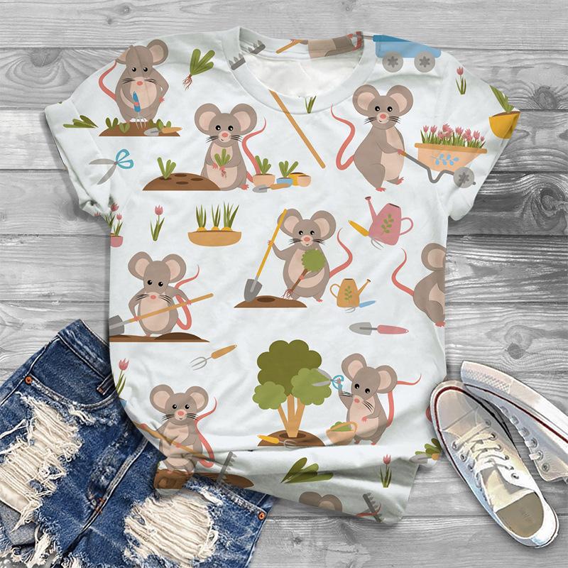 Trendy Cute Fashionable Women's Clothing 3D Animal Fun Printed Casual Short Sleeved T-shirt for Women Shirt