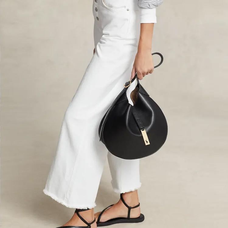 New Polo Ralph Lauren Polo ID Calfskin Handbag, Shoulder Bag Regular Women's Black WAPOBAG02V20042