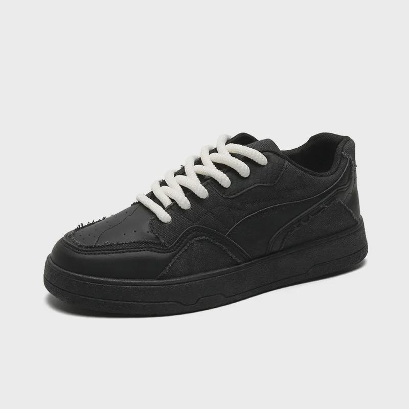 Men's Black Thick-Soled Casual Low-Top Sneakers - Height-Boosting, Wear-Resistant, Soft-Soled, Trendy Autumn Footwear for Students.