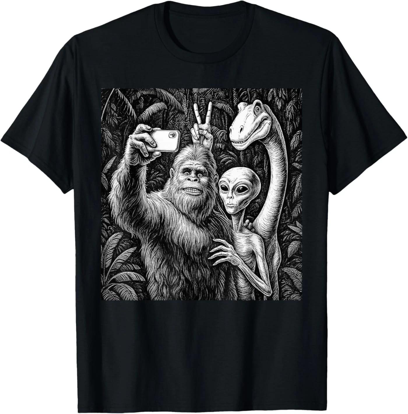 Funny Bigfoot Sasquatch Selfie Alien Loch Ness Humor T-Shirt 2XL