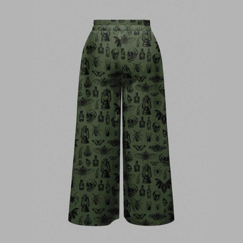 

2025 Autumn and Winter Halloween Elastic Pouch Printed Casual Pants for Women L зелений